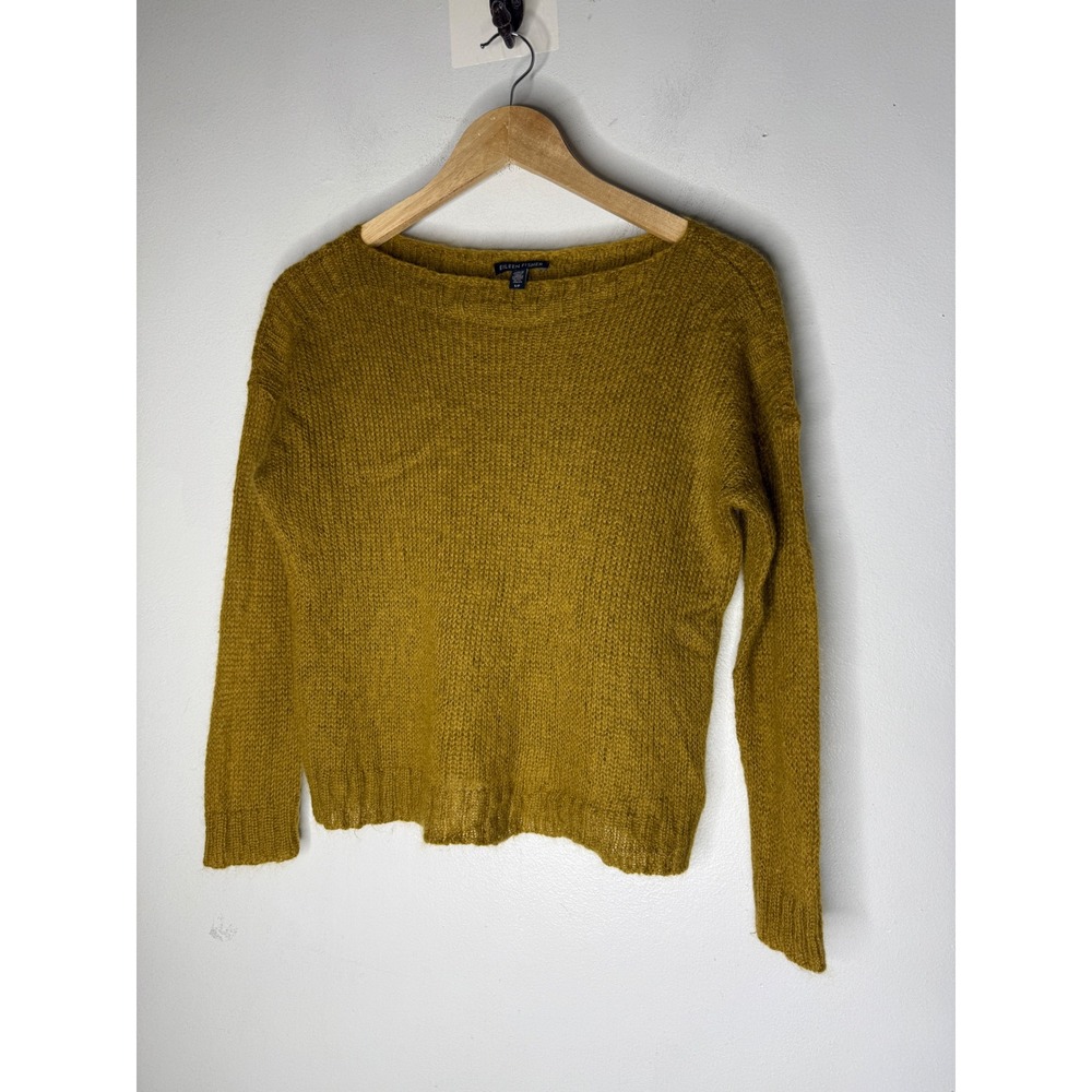 Eileen Fisher Mustard Yellow Mohair Blend Boat Neck Sweater Italian Yarn S